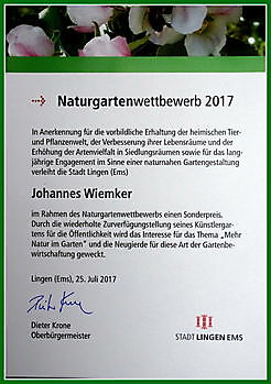 Ehrung der Stadt Lingen für Johannes Wiemker, Garten Nr. 350 - Het Tuinpad Op / In Nachbars Garten